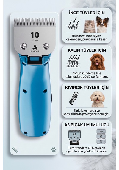 Emerge Lite Şarjlı Profesyonel Kedi Köpek Tıraş Makinesi - 1,5 Mm Kesen 10 Numara Uç