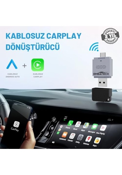 Araç Içi Kablosuz Android Auto Ve Carplay Adaptörü Emt-004