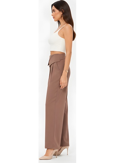 Lili Woman Kadın Drapeli Yüksek Bel Wide Leg Pantolon Kahve 51296