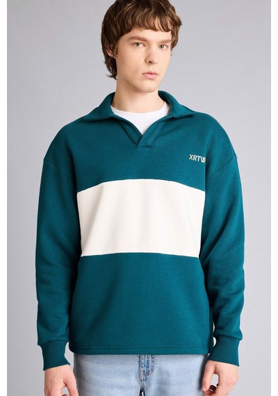 Defacto Boxy Fıt Polo Yaka Sweatshirt H5225ax26spgn246 Yeşil-gn246