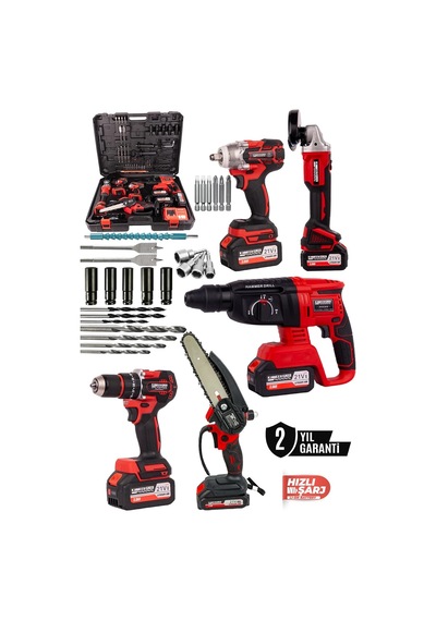 Kimmeer Plus Profesyonel 21v Matkap Hilti Taşlama Somun Sıkma Testere 5'lı Set