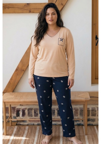 Siyah İnci Ten Rengi Desenli Nakışlı Büyük Beden Battal Boy Viskon Örme Pijama Takım 26224829 Siyah İnci Ten Rengi Desenli Nakışlı Büyük Beden Battal Boy Viskon Örme Pijama Takım 26224829