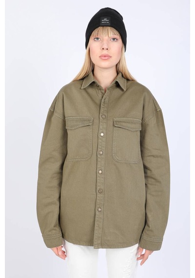 Banny Jeans Kadın Oversize Jean Gömlek Haki