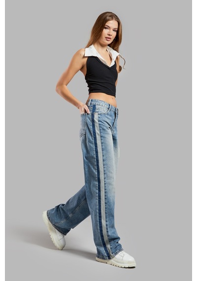 Itsbasic Kadın Kot Rengi 2s584 Straight Fit %100 Koton Yandan Şeritli Denim Jean Mavi Itsbasic Kadın Kot Rengi 2s584 Straight Fit %100 Koton Yandan Şeritli Denim Jean Mavi