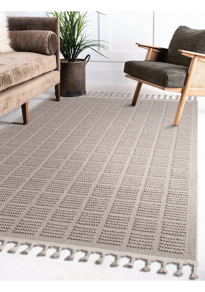 Bukle11880 Bej Yumuşak Dokulu Halı Kilim Salon Mutfak Koridor Kesme Yolluk Dokuma Makine Halısı Bej