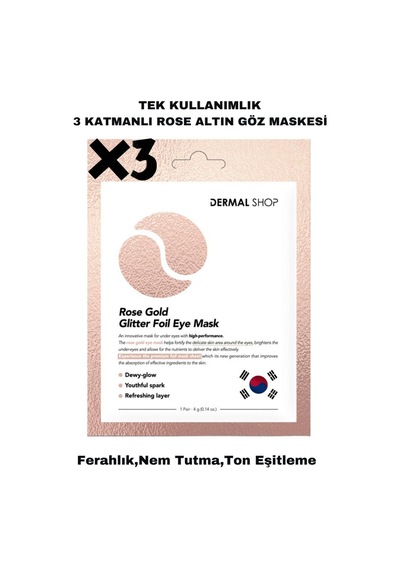 Dermal 3 Katmanlı Rose Altın Folyo Göz Maskesi 3'lü