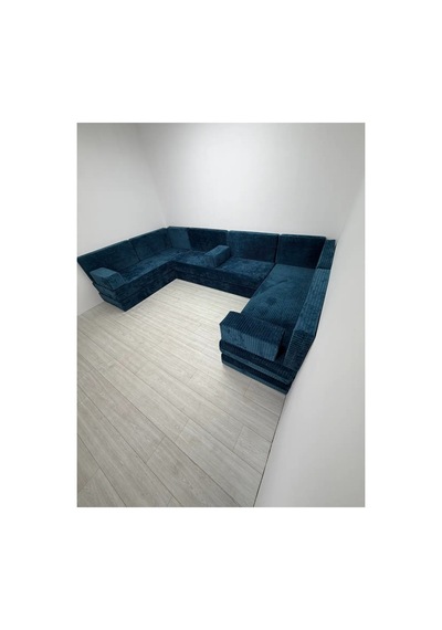 Premium Kadife Kumaş, Konforlu Yer Kanepesi ,modüler Şark Köşesi Takımı - Mavi- 40 Cm - U Set