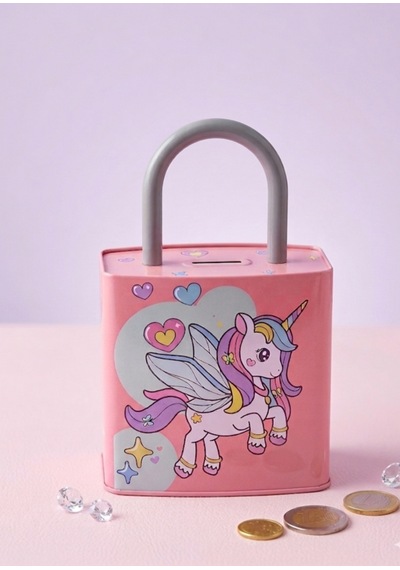 Kilit Şeklinde Dev Boy Kumbara 26x17 Cm Hediyelik Metal Kumbara Kapaklı Kolay Açılabilir Model 2 Li Tavşan Pembe