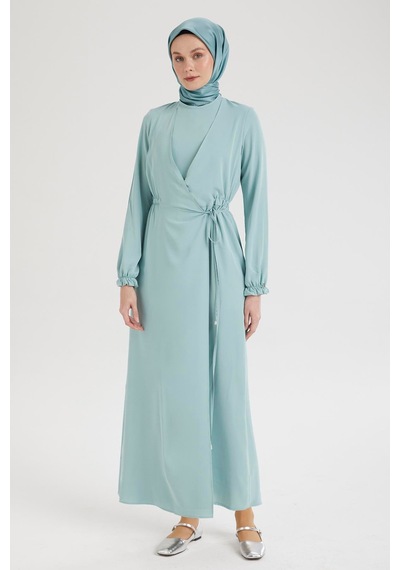 Armine Trend Kolları Lastikli V Yaka Detaylı Elbise-mint 25yt944 Mint