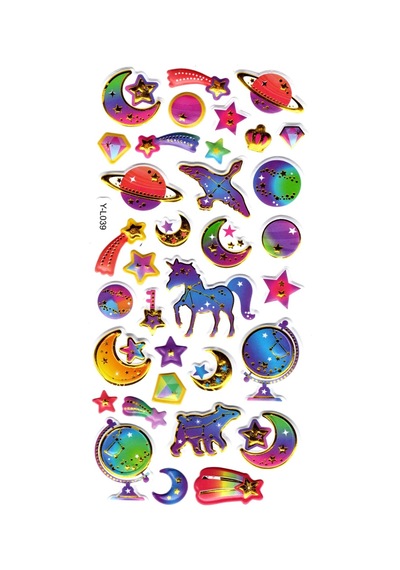 Sticker Kabartmalı Stiker Defter, Planlayıcı Etiket Limyl-039 -17x9 Cm- Rainbow Gezegen Unicorn