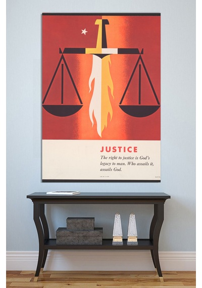 Adalet Kılıcı Ve Terazi Tablo - Retro Propaganda Tarzı Justice Poster Duvar Sanatı