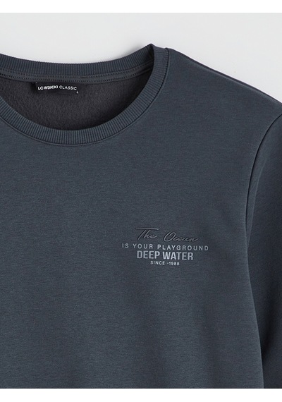 Lcwaıkıkı Classic Antrasit Bisiklet Yaka Erkek Kalın Sweatshirt