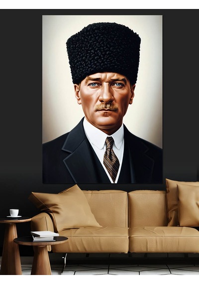 Siyah Arkaplan Atatürk Portresi Dekoratif Kanvas - Mdf Ahşap Tablo