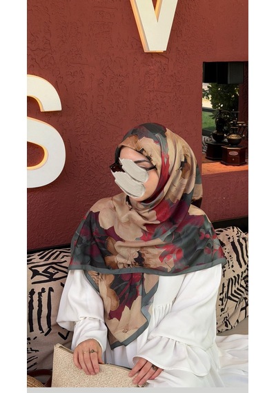 Qalortex Scarf Pamuklu Soft Meva Desen Eşarp-zümrüt