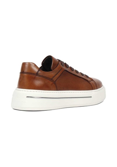 Erkek Taba Baskılı Bağcıklı Kalın Tabanlı Deri Sneaker