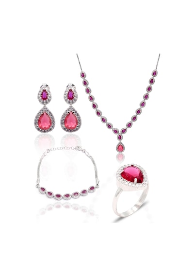 Yakut Taşlı Damla Model 925 Ayar Gümüş Kadın Dörtlü Set 201025664