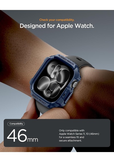 Apple Watch 46mm Seri 11/10 İle Uyumlu Kılıf Rugged Armor 2 Navy Blue - Acs10501 Çok Renkli