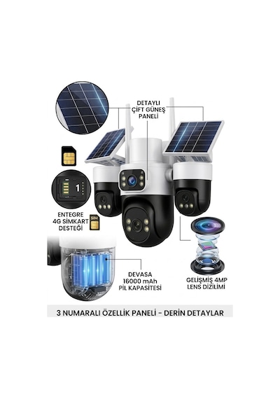 X5 Tech Yt-74gz Aov 4mp 4 Kameralı +1 Yıllık Sim Kart +64gb Hafıza Kartı Güneş Enerjili Tak Çalıştır