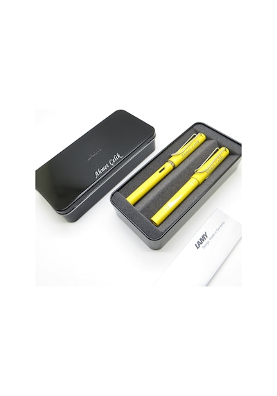 Lamy Safari Sarı Dolma Kalem + Roller Kalem Seti + Metal Kutu L