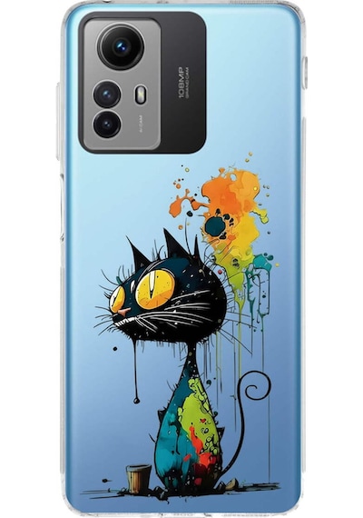 Redmi Note 12s İle Uyumlu Splash Kedi Tasarımlı Şeffaf Silikon Kılıf Şeffaf