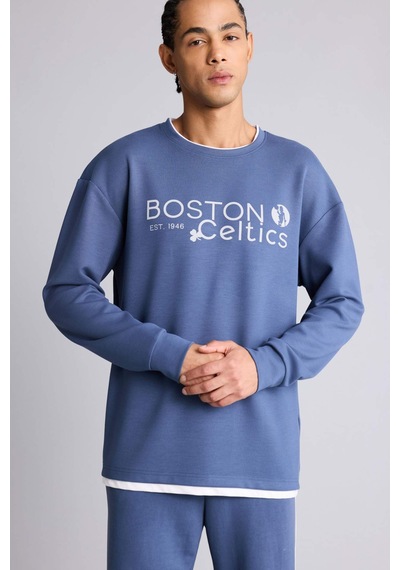 Defacto Nba Boston Celtıcs Boxy Fıt Bisiklet Yaka Skuba Dalgıç Kumaş Sweatshirt F6975ax26spın271 İndigo-ın271