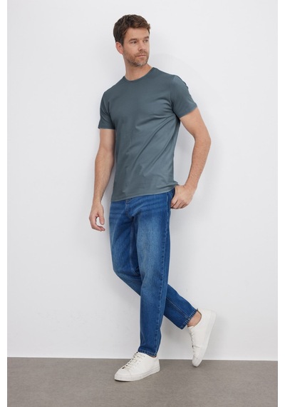 Tudors Erkek Slim Fit Dar Kesim Pamuklu Yumuşak Doku Esnek Kumaş Basic Gri Bisiklet Yaka Tişört-52097