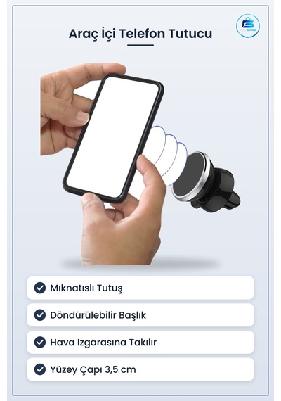 Araç İçi Izgara Telefon Tutucu Mıknatıslı Döndürülebilir Yuvarlak