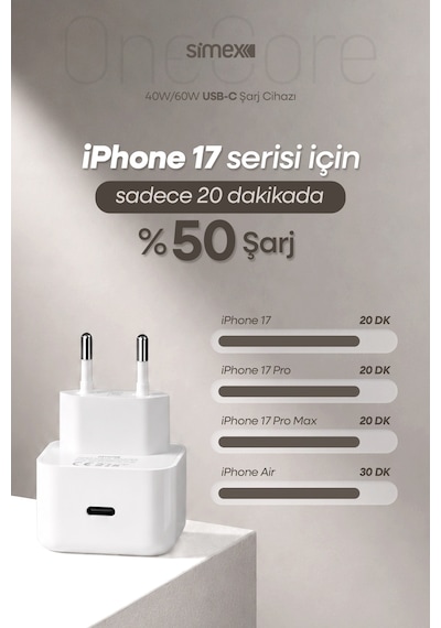 Apple iPhone Uyumlu 17 Pro Max 60w Pd Type-c Hızlı Şarj Adaptörü Dynamic Power 40w Apple iPad Air Şarj Başlığı Aleti