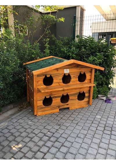 Pati Emlak Ahşap Kedi Evi Dış Mekan Pati Emlak Kedi Kulübesi