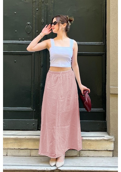 Madmext Pembe Beli Lastikli Uzun Kadın Etek Mg1979 Pembe