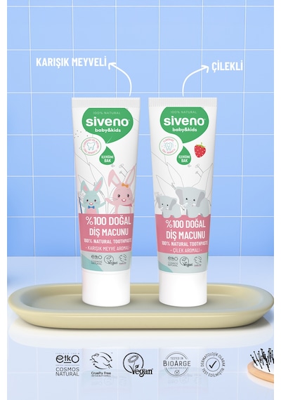 Siveno %100 Doğal Diş Macunu Bebek Ve Çocuk İçin Çilekli Aromalı Florürsüz 50 Ml