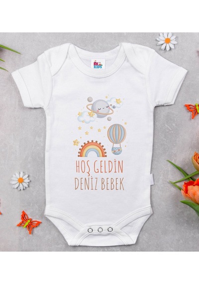 Bk Gift Bk Kids Hoş Geldin Bebek Tasarımlı Beyaz Bebek Body Zıbın-7 Çok Renkli