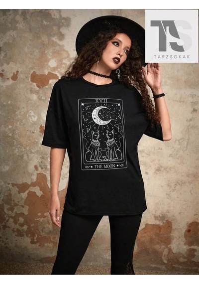 Startmore Grunge Punk Kafatası Grafik Damla Omuz Tişört Siyah
