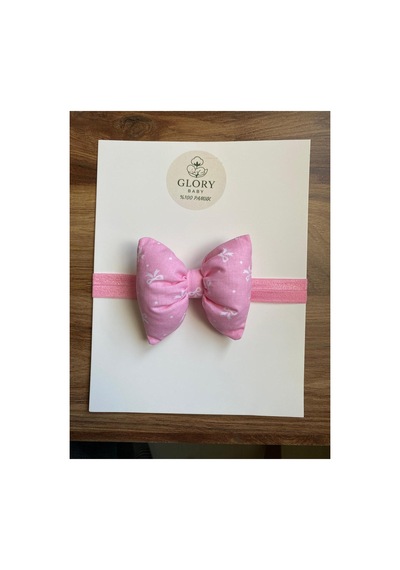Kız Bebek Fiyonklu & Ponponlu Bandana - Saç Bandı 2'li Set Ekru - Pembe Fiyonk Ekru - Pembe Fiyonk