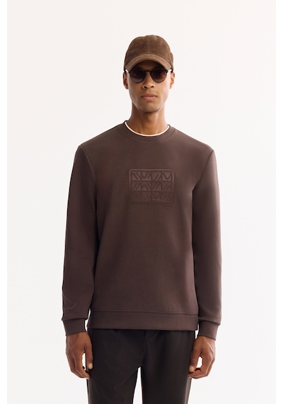 Avva Erkek Kahve Bisiklet Yaka Pamuklu Bi-stretch Baskılı Regular Fit Sweatshirt A52y1289