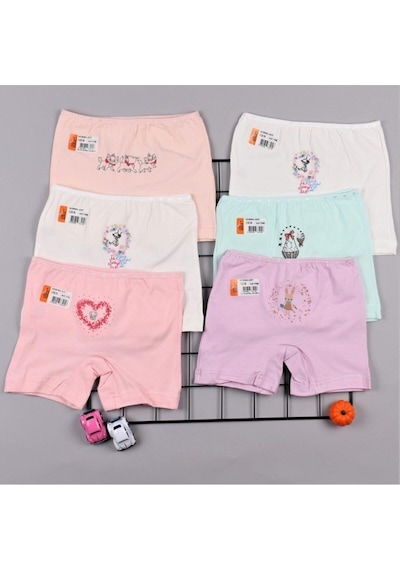 Ilke Kız Çocuk Likralı Baskılı Şort Boxer 350 - 6 Adet