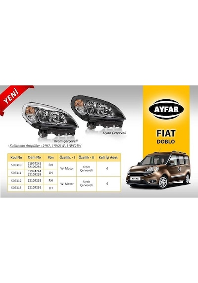 Far Sol 505313 Doblo 15- Motorlu Siyah Çerçeveli