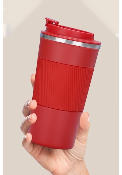 Reoona Paslanmaz 304 Çelik Termos 500 Ml Kaydırmaz Bardak Mug Kupa Kırmızı