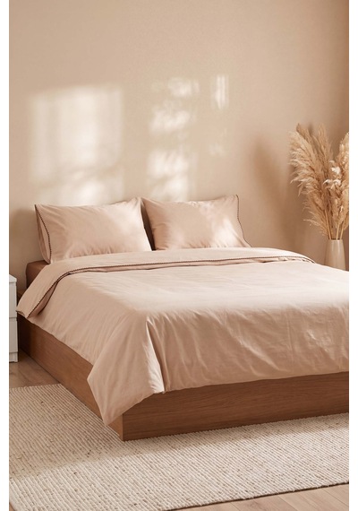 San Marino Dark Beige %100 Pamuklu Çift Kişilik Nevresim Takımı - 4 Parça Bej