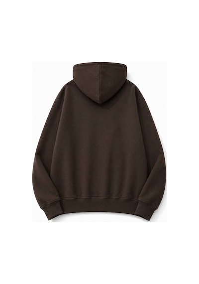 Herkesemoda İt's Ok Baskılı Kapüşonlu 2 İplik Şardonlu Sweatshirt Kahverengi