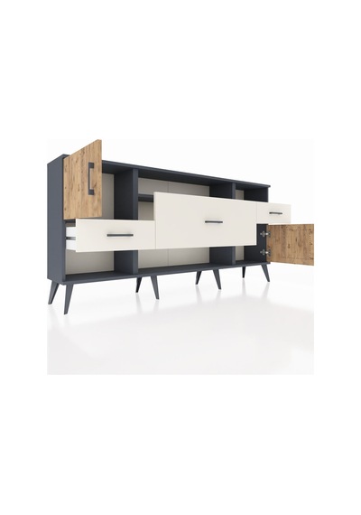 Arges Konsol 3 Raflı 3 Çekmeceli 2 Kapaklı 176x30x83 Antrasit-çam/aytaşı Çam/aytaşı Arges Konsol 3 Raflı 3 Çekmeceli 2 Kapaklı 176x30x83 Antrasit-çam/aytaşı Çam/aytaşı