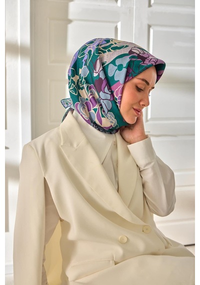 Silk Home Twill İpek Eşarp 11483-09 Patina Yeşili, Bebe Mavi, Leylak, Krem, Çelik