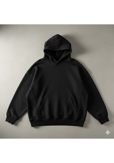 Maki Home Makiteks Siyah Pamuklu Unisex Kanguru Cepli Kapüşonlu Relax Fit Rahat Kesim Basic Sweatshirt SiYAH