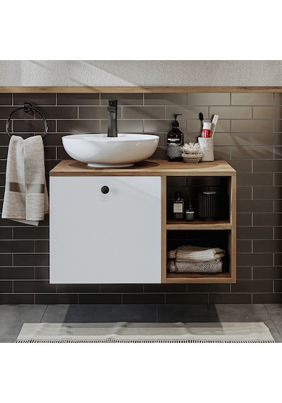 Ayaksız Lavabolu Mdf 75 Cm Çekmeceli Banyo Dolabı Atlantik Çam - Beyaz Ayaksız Lavabolu Mdf 75 Cm Çekmeceli Banyo Dolabı Atlantik Çam - Beyaz