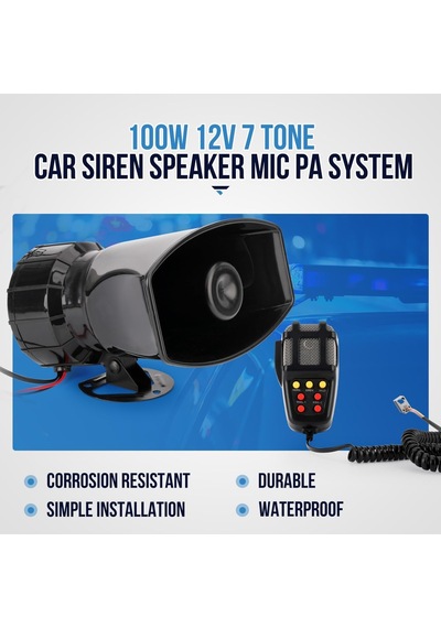 Kerwınn Araba Siren Korna Mikrofonlu 7 Ton, Mikrofonlu 12v 100w Acil Ses Amplifikatörü Pa Hoparlör Sistemi Ambulans Y