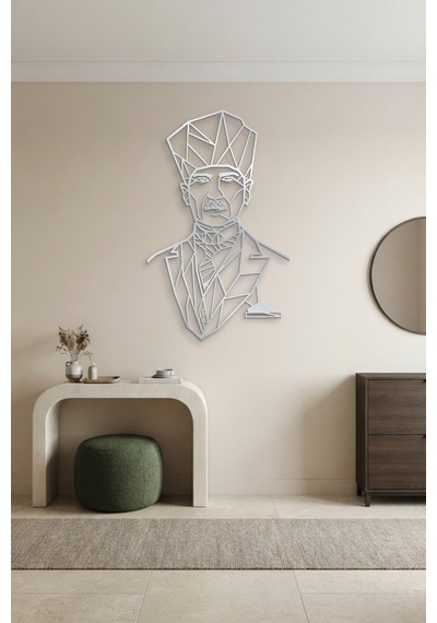 Atatürk Çizgi Metal Duvar Tablosu - Duvar Sanatı - Duvar Dekoru - Gümüş