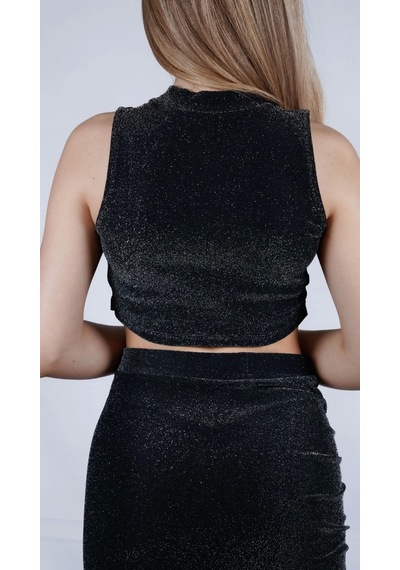 Parlak Simli Crop Bluz Çok Renkli