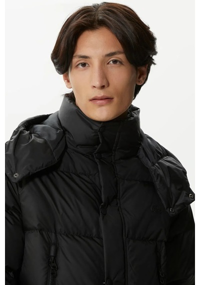 Lacoste Down Fill Parka Black Uzun Boy Kaz Tüyü Dolgulu Çıkartılabilir Kapüşonlu Erkek Parka Siyah