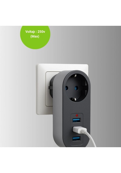 2500w Termal Akım Korumalı Çok Amaçlı Priz 3 Usb Hızlı Şarj Çıkışlı Diğer