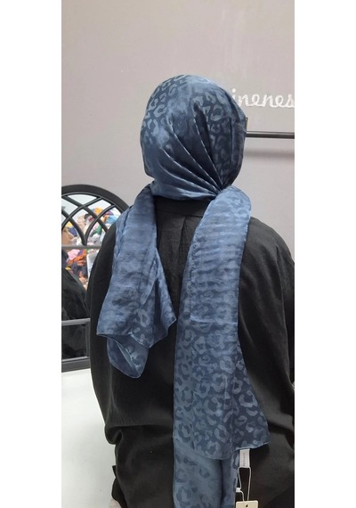 Aminenesil Leopar Desen Aerobin Şal İndigo Renk indigo
